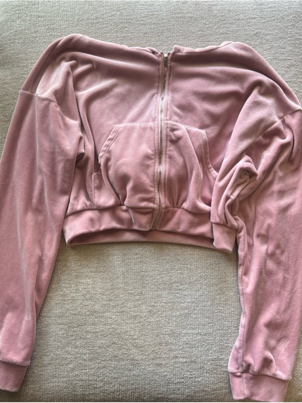 Y2K Pink Velour Cropped Zip Hoodie | Juicy Inspired | Coquette Sporty | Size M